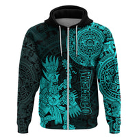 Custom Mexico Aztec Hoodie El Calendario Maya Mix Huitzilopochtli Turquoise - Wonder Print Shop