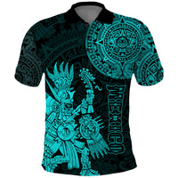 Custom Mexico Aztec Polo Shirt El Calendario Maya Mix Huitzilopochtli Turquoise - Wonder Print Shop