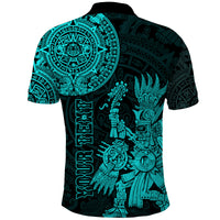 Custom Mexico Aztec Polo Shirt El Calendario Maya Mix Huitzilopochtli Turquoise - Wonder Print Shop