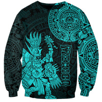 (Custom Personalised) Mexico Aztec Sweatshirt El Calendario Maya Mix Huitzilopochtli Turquoise - Wonder Print Shop