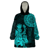 (Custom Personalised) Mexico Aztec Wearable Blanket Hoodie El Calendario Maya Mix Huitzilopochtli Turquoise - Wonder Print Shop