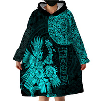 (Custom Personalised) Mexico Aztec Wearable Blanket Hoodie El Calendario Maya Mix Huitzilopochtli Turquoise - Wonder Print Shop
