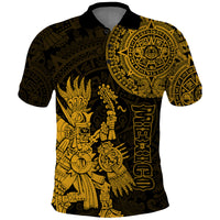 Custom Mexico Aztec Polo Shirt El Calendario Maya Mix Huitzilopochtli Gold - Wonder Print Shop