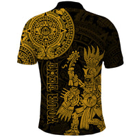 Custom Mexico Aztec Polo Shirt El Calendario Maya Mix Huitzilopochtli Gold - Wonder Print Shop