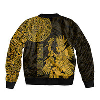 (Custom Personalised) Mexico Aztec Sleeve Zip Bomber Jacket El Calendario Maya Mix Huitzilopochtli Gold - Wonder Print Shop