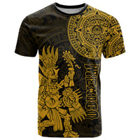 Custom Mexico Aztec T Shirt El Calendario Maya Mix Huitzilopochtli Gold - Wonder Print Shop