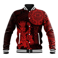 (Custom Personalised) Mexico Aztec Baseball Jacket El Calendario Maya Mix Huitzilopochtli Red - Wonder Print Shop