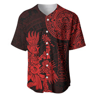 (Custom Personalised) Mexico Aztec Baseball Jersey El Calendario Maya Mix Huitzilopochtli Red - Wonder Print Shop