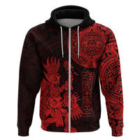 Custom Mexico Aztec Hoodie El Calendario Maya Mix Huitzilopochtli Red - Wonder Print Shop