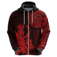 Custom Mexico Aztec Hoodie El Calendario Maya Mix Huitzilopochtli Red - Wonder Print Shop