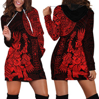 (Custom Personalised) Mexico Aztec Hoodie Dress El Calendario Maya Mix Huitzilopochtli Red - Wonder Print Shop