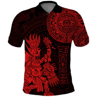 Custom Mexico Aztec Polo Shirt El Calendario Maya Mix Huitzilopochtli Red - Wonder Print Shop