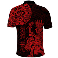 Custom Mexico Aztec Polo Shirt El Calendario Maya Mix Huitzilopochtli Red - Wonder Print Shop