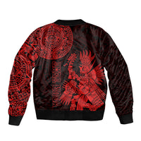 (Custom Personalised) Mexico Aztec Sleeve Zip Bomber Jacket El Calendario Maya Mix Huitzilopochtli Red - Wonder Print Shop