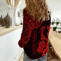 (Custom Personalised) Mexico Aztec Women Casual Shirt El Calendario Maya Mix Huitzilopochtli Red - Wonder Print Shop