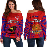 Papua New Guinea Off Shoulder Sweater Central Province Mix Coat Of Arms Polynesian Art - Wonder Print Shop
