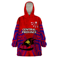 Papua New Guinea Wearable Blanket Hoodie Central Province Mix Coat Of Arms Polynesian Art - Wonder Print Shop