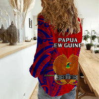 Papua New Guinea Women Casual Shirt Central Province Mix Coat Of Arms Polynesian Art - Wonder Print Shop