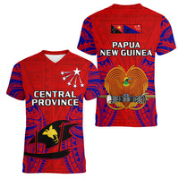 Papua New Guinea Women V Neck T Shirt Central Province Mix Coat Of Arms Polynesian Art - Wonder Print Shop