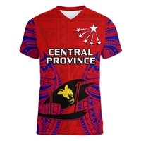 Papua New Guinea Women V Neck T Shirt Central Province Mix Coat Of Arms Polynesian Art - Wonder Print Shop