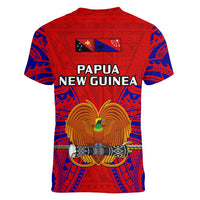 Papua New Guinea Women V Neck T Shirt Central Province Mix Coat Of Arms Polynesian Art - Wonder Print Shop