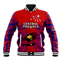 (Custom Personalised) Papua New Guinea Baseball Jacket Central Province Mix Coat Of Arms Polynesian Art - Wonder Print Shop