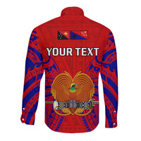 (Custom Personalised) Papua New Guinea Long Sleeve Button Shirt Central Province Mix Coat Of Arms Polynesian Art - Wonder Print Shop
