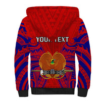 Unisex red sherpa hoodie with eagle crest graphic and 'YOUR NEXT' text, blue trim