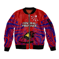 (Custom Personalised) Papua New Guinea Sleeve Zip Bomber Jacket Central Province Mix Coat Of Arms Polynesian Art - Wonder Print Shop