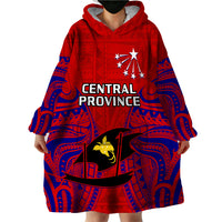 (Custom Personalised) Papua New Guinea Wearable Blanket Hoodie Central Province Mix Coat Of Arms Polynesian Art - Wonder Print Shop