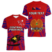 (Custom Personalised) Papua New Guinea Women V Neck T Shirt Central Province Mix Coat Of Arms Polynesian Art - Wonder Print Shop