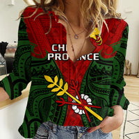 (Custom Personalised) Papua New Guinea Women Casual Shirt Chimbu Province Mix Coat Of Arms Polynesian Art - Wonder Print Shop