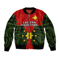 Papua New Guinea Sleeve Zip Bomber Jacket Eastern Highlands Province Mix Coat Of Arms Polynesian Art - Wonder Print Shop