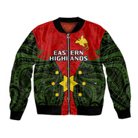 (Custom Personalised) Papua New Guinea Bomber Jacket Eastern Highlands Province Mix Coat Of Arms Polynesian Art - Wonder Print Shop
