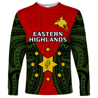 (Custom Personalised) Papua New Guinea Long Sleeve Shirt Eastern Highlands Province Mix Coat Of Arms Polynesian Art - Wonder Print Shop