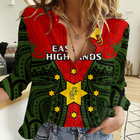 (Custom Personalised) Papua New Guinea Women Casual Shirt Eastern Highlands Province Mix Coat Of Arms Polynesian Art - Wonder Print Shop