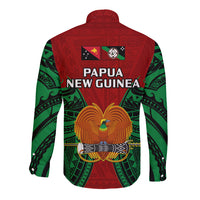 Papua New Guinea Long Sleeve Button Shirt East New Britain Province Mix Coat Of Arms Polynesian Art - Wonder Print Shop