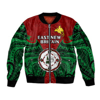 Papua New Guinea Sleeve Zip Bomber Jacket East New Britain Province Mix Coat Of Arms Polynesian Art - Wonder Print Shop