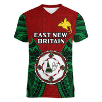 Papua New Guinea Women V Neck T Shirt East New Britain Province Mix Coat Of Arms Polynesian Art - Wonder Print Shop