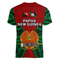Papua New Guinea Women V Neck T Shirt East New Britain Province Mix Coat Of Arms Polynesian Art - Wonder Print Shop