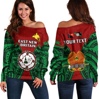(Custom Personalised) Papua New Guinea Off Shoulder Sweater East New Britain Province Mix Coat Of Arms Polynesian Art - Wonder Print Shop