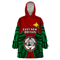 (Custom Personalised) Papua New Guinea Wearable Blanket Hoodie East New Britain Province Mix Coat Of Arms Polynesian Art - Wonder Print Shop
