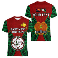 (Custom Personalised) Papua New Guinea Women V Neck T Shirt East New Britain Province Mix Coat Of Arms Polynesian Art - Wonder Print Shop