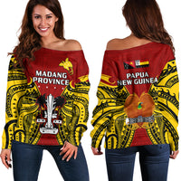 Papua New Guinea Off Shoulder Sweater Madang Province Mix Coat Of Arms Polynesian Art - Wonder Print Shop