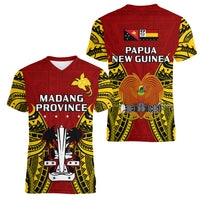 Papua New Guinea Women V Neck T Shirt Madang Province Mix Coat Of Arms Polynesian Art - Wonder Print Shop