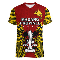 Papua New Guinea Women V Neck T Shirt Madang Province Mix Coat Of Arms Polynesian Art - Wonder Print Shop