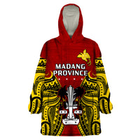 (Custom Personalised) Papua New Guinea Wearable Blanket Hoodie Madang Province Mix Coat Of Arms Polynesian Art - Wonder Print Shop