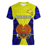 Papua New Guinea Women V Neck T Shirt Morobe Province Mix Coat Of Arms Polynesian Art - Wonder Print Shop