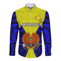 (Custom Personalised) Papua New Guinea Long Sleeve Button Shirt Morobe Province Mix Coat Of Arms Polynesian Art - Wonder Print Shop