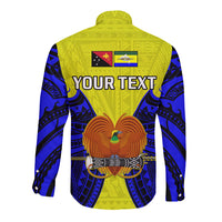 (Custom Personalised) Papua New Guinea Long Sleeve Button Shirt Morobe Province Mix Coat Of Arms Polynesian Art - Wonder Print Shop